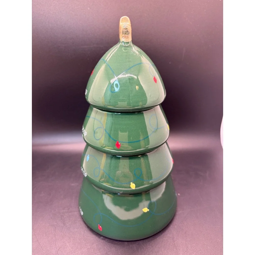 Christmas Tree Ceramic Nesting Measuring‎ Cup Set 4 Piece Green Holiday Decor